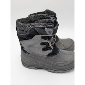 Khombu Pety Boys Black Hook And Loop Mid Calf Winter Snow Boots Size 2 M